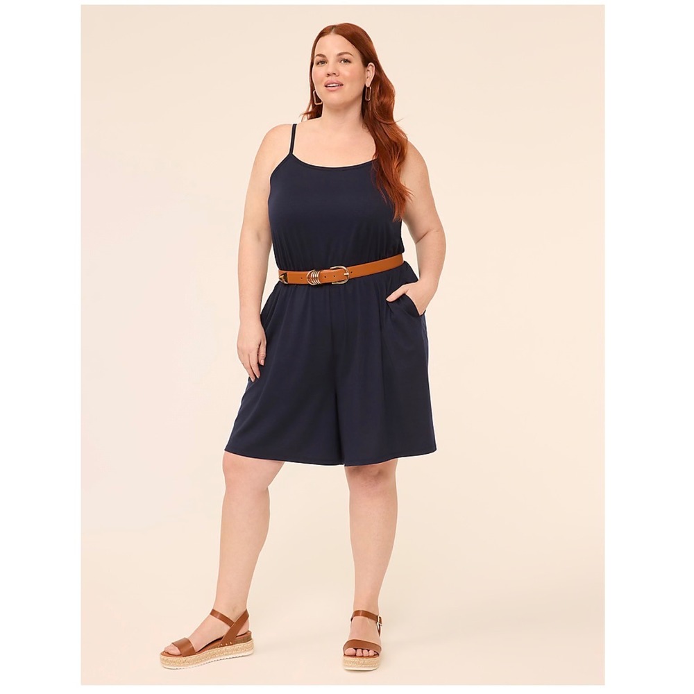 Lane Bryant Navy Blue Knit Sleeveless Romper Adjustable Straps Plus Size 18/20